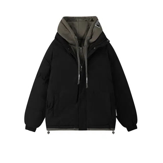 【dme】 港风假两件拼接加绒加厚宽松百搭连帽棉服 男女同款