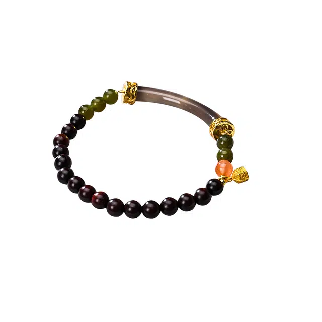 天纵 新中式古风小众设计精致幸运配饰 一叶暴富 佛珠高级感国潮文玩转运珠 盘玩好运念珠 紫檀属 手串 女款