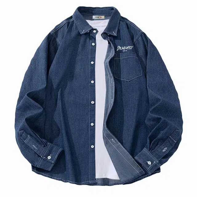 红蜻蜓 美式复古高街简约时尚百搭宽松翻领单排扣长袖衬衫 男女同款