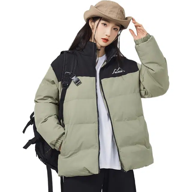 木林森 撞色拼接落肩保暖加厚石墨烯立领宽松运动棉服 男女同款