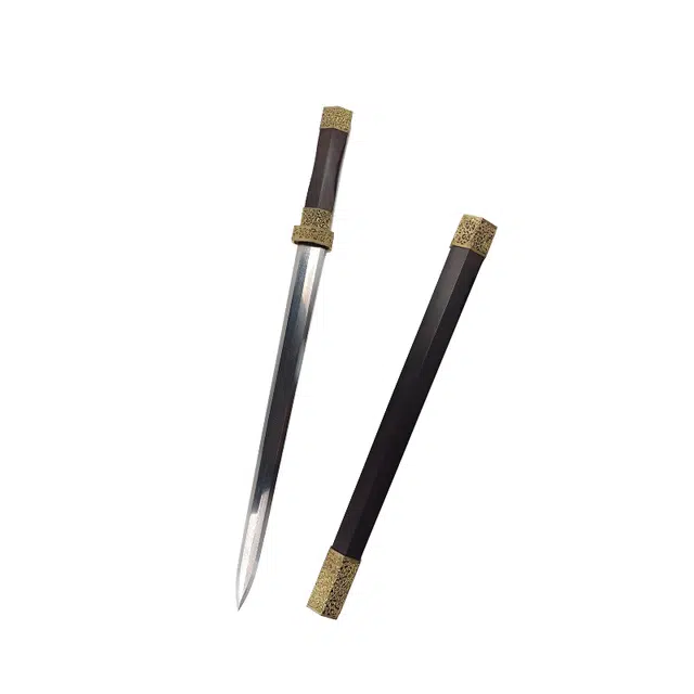 天子剑 刺秦剑龙泉刀剑花纹钢短剑黑檀木鞘黄铜装兵器收藏未开刃 成品模型