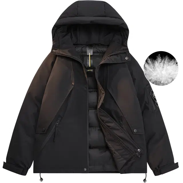 帕丁顿熊 可拆卸魔术贴纯色休闲工装机能宽松防风保暖加厚连帽羽绒服外套 男女同款