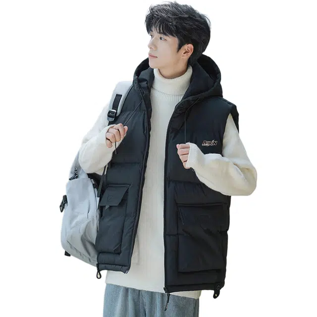 爱肯 美式高街品牌字母标宽松休闲纯色工装外套保暖棉衣连帽马甲 男女同款 紫色