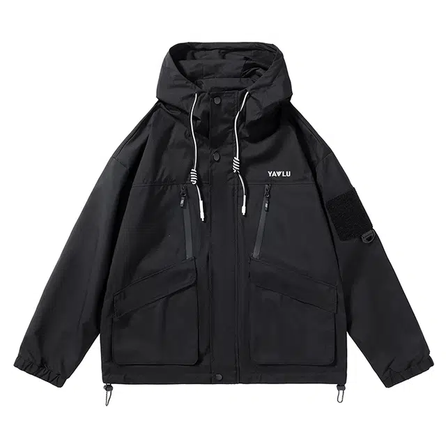 雅鹿  三防休闲连帽宽松百搭简约美式潮牌工装风壳  防水防风冲锋衣 男女同款