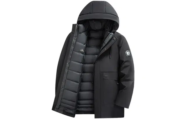 鸭鸭 纯色口袋设计可拆卸内胆羽绒服 男款