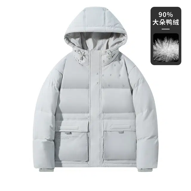 鸭鸭 连帽字母大口袋保暖厚款羽绒服 男款