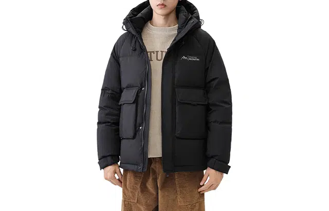 鸭鸭 字母印花短款连帽加厚羽绒服 男款