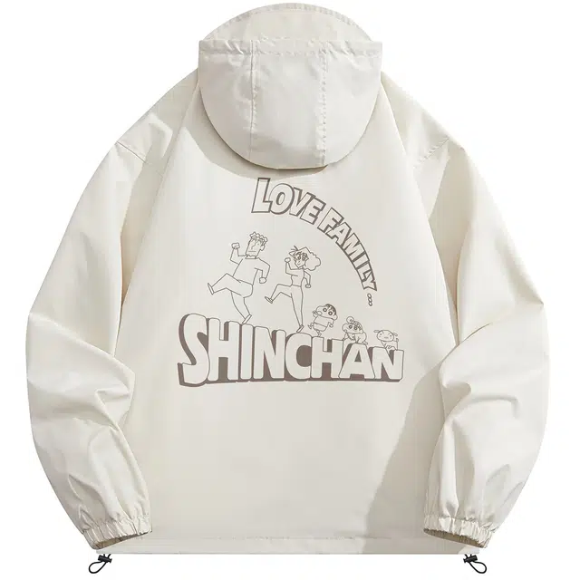 蜡笔小新 户外休闲运动卡通人物立体字母印花连帽夹克外套 男女同款