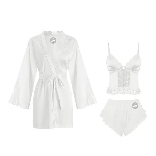 潞优野 法式纯欲带胸垫三件套睡衣套装 女款