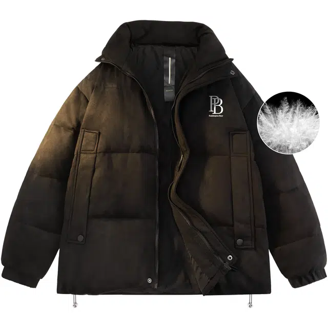 帕丁顿熊 简约纯色宽松休闲防风防寒保暖麂皮绒加厚羽绒服外套 男女同款