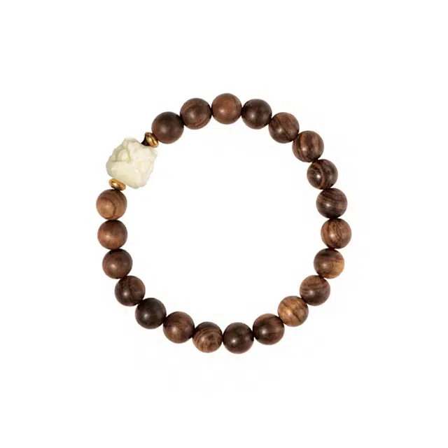 福柚 新中式国潮复古醒狮招财纳福转运上岸串珠民族风 檀木 木作手串 男女同款情侣款