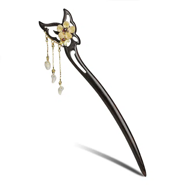 凤凰涅磐 新中式流苏步摇簪子缠花古风复古汉服头饰发饰仙气 黑檀木 琉璃 发簪 女款 礼物 礼盒