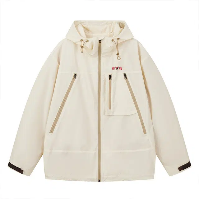 雅鹿  工装户外纯色落肩  防水防风透气耐磨冲锋衣 男女同款 奶白色