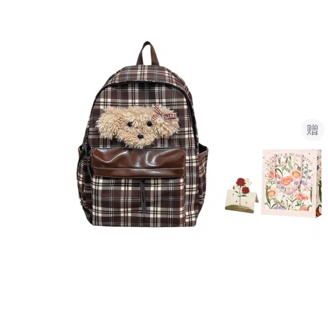 捷朗仕 可爱卡通格子百搭通勤时尚 尼龙布 双肩包 女款 多色