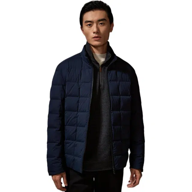 迪柯尼 简约轻薄绗缝立领保暖羽绒服 男款 蓝灰
