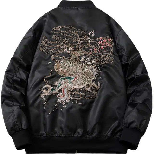 玉儿恋 秋冬中国风重工刺绣外套飞行员夹克情侣宽松加厚棒球服棉服 男女同款 黑色