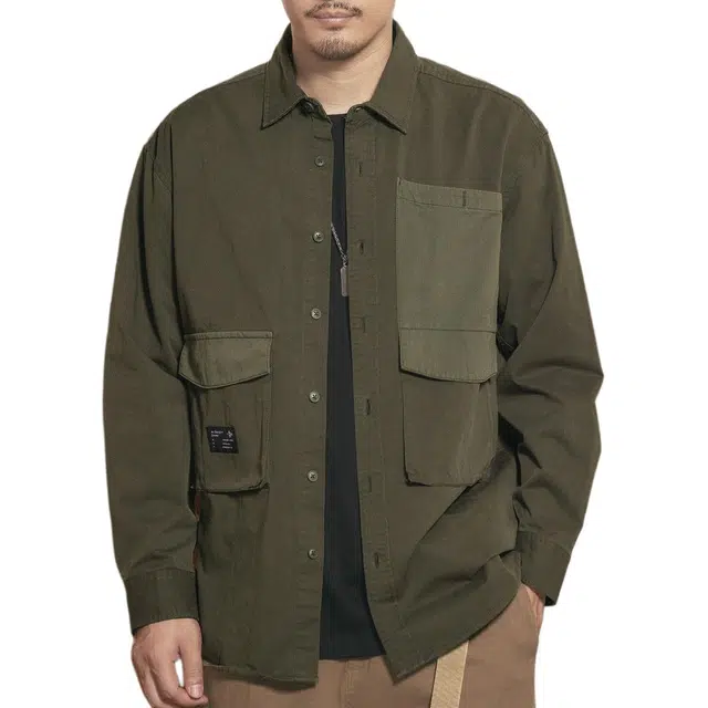 格蓝鹿 潮牌叠穿高级感松弛感机能纯棉日系工装极简高街长袖衬衫 男女同款