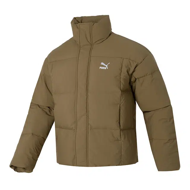 PUMA Logo Stand Collar Down Jacket Brown