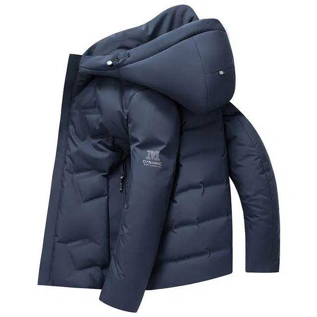 鸭鸭 休闲连帽短款经典字母印花无缝热压重磅保暖羽绒服 男款