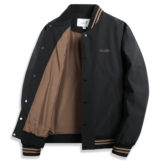 与狼共舞 时尚百搭舒适棒球领轻薄透气运动时尚休闲夹克外套 男款 黑色