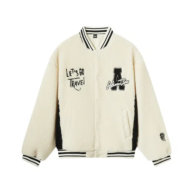 森马外套男冬季仿羊羔毛温暖宽松棒球服时尚刺绣撞色日常休闲夹克