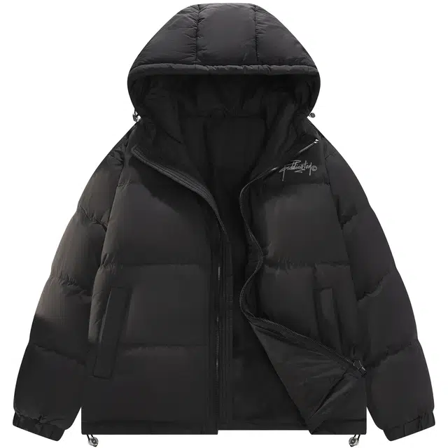 帕丁顿熊 简约反光字母印花纯色宽松休闲面包服连帽防风防寒外套保暖加厚羽绒服 男女同款