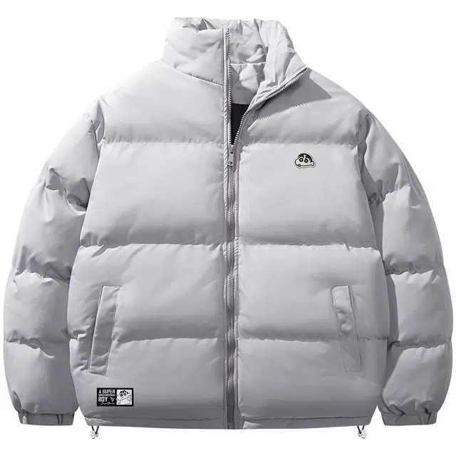 蜡笔小新 纯色卡通动漫小标加厚保暖立领宽松面包棉服外套 男女同款