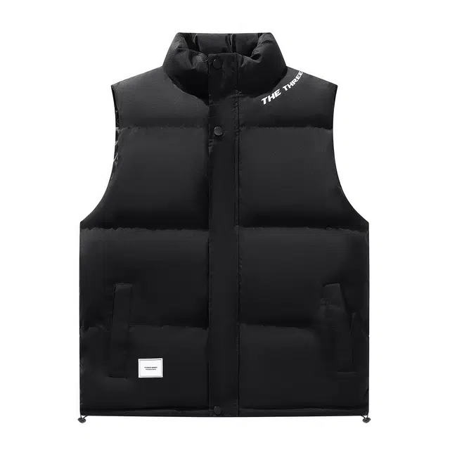 三体 问题系列 美式复古简约基础款字母印花休闲百搭立领保暖加厚柔软舒适户外工装机能风宽松无袖马甲 男女同款