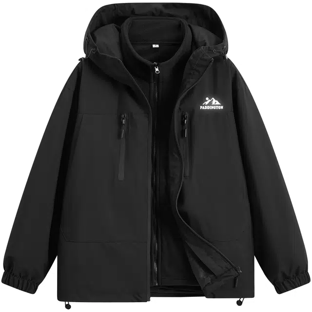 帕丁顿熊 简约反光雪山印花纯色宽松户外休闲防风工装可拆卸内胆三合一防寒保暖加厚夹克外套 男女同款