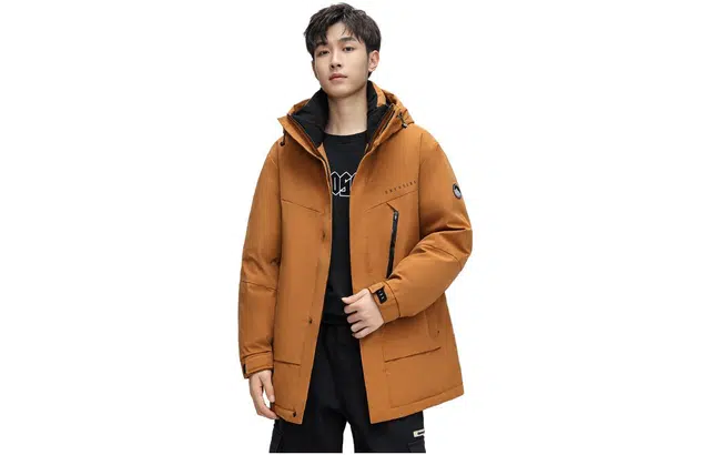 鸭鸭 拉链式连帽中长款加厚工装休闲羽绒服 男款