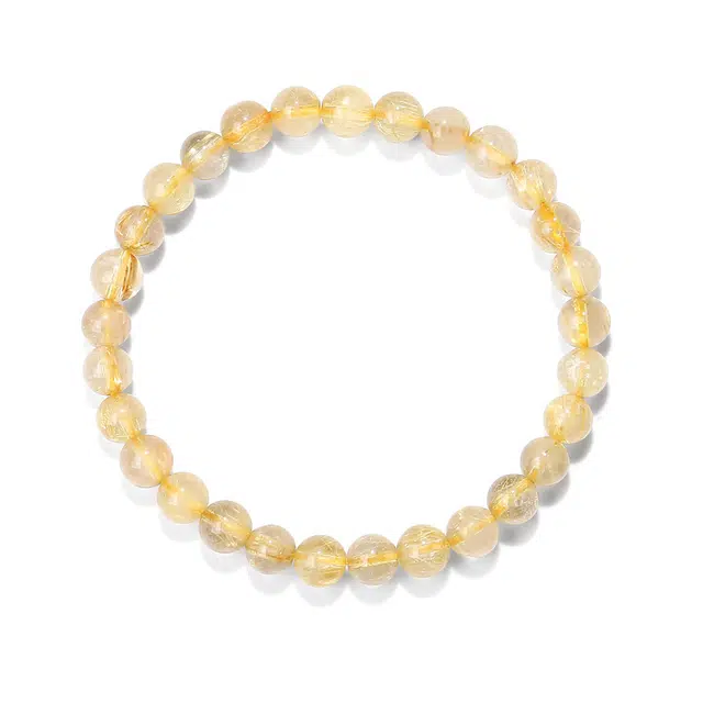 银千惠 新中式金色招财水晶弹力绳可调节串珠手饰 平安纳福招财转运事业财运考试顺利 小众显白高级感轻奢女友 金发晶 手串 女款