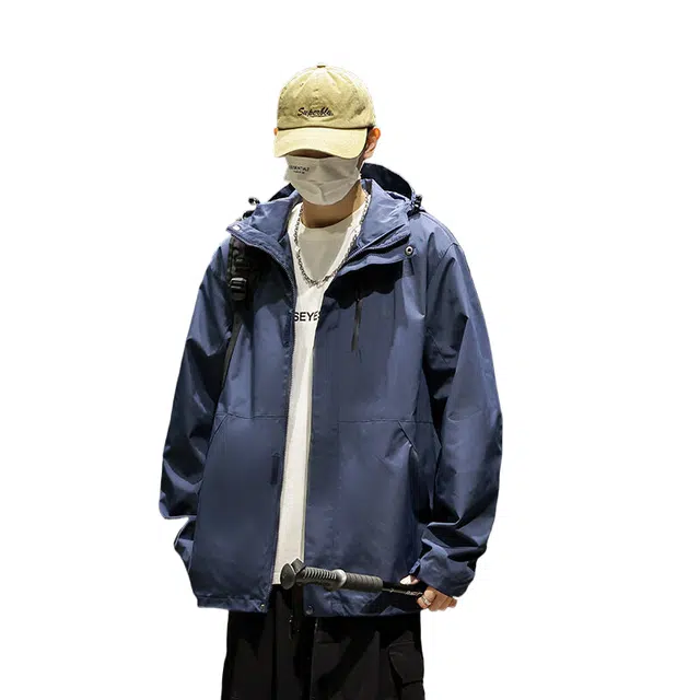 玉儿恋  日系户外纯色连帽宽松休闲拉链  防风冲锋衣 男女同款