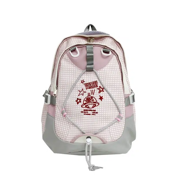 恒源祥 学院风大学生初中高中生旅行 复合布 双肩包 男女同款情侣款 灰紫格子/黄卡其色/米白蓝粉色