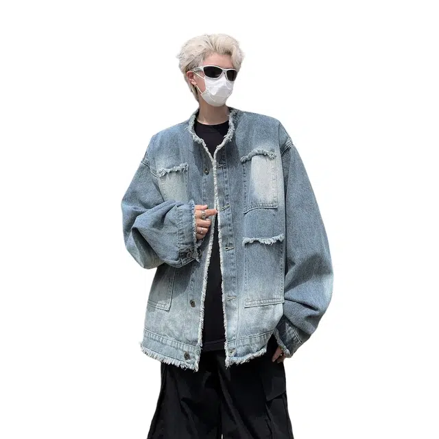 美式高街工装潮牌水洗做旧小众设计感宽松透气日常通勤服饰牛仔外套 男女同款