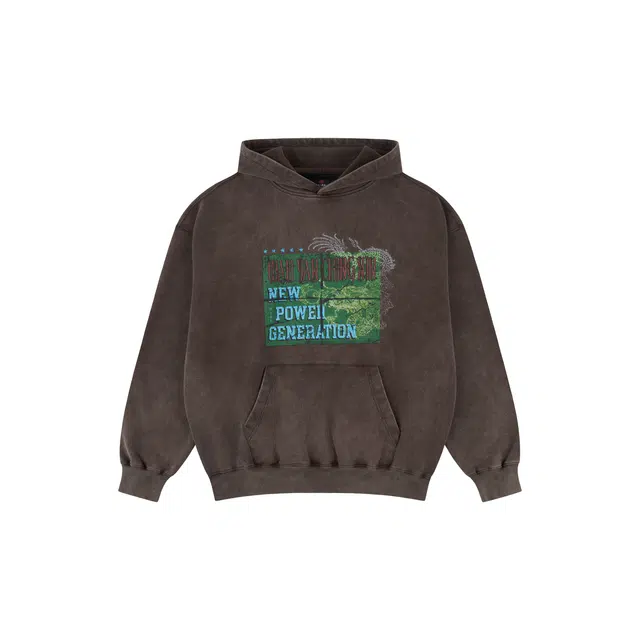 华人青年 龙海报水洗基础宽松连帽卫衣 男女同款