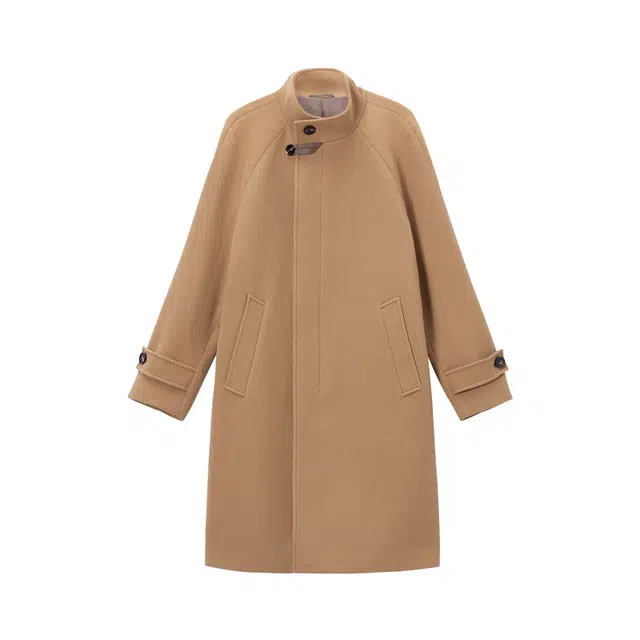 安正 纯色插肩中长款长袖大衣 男款 素棕黄