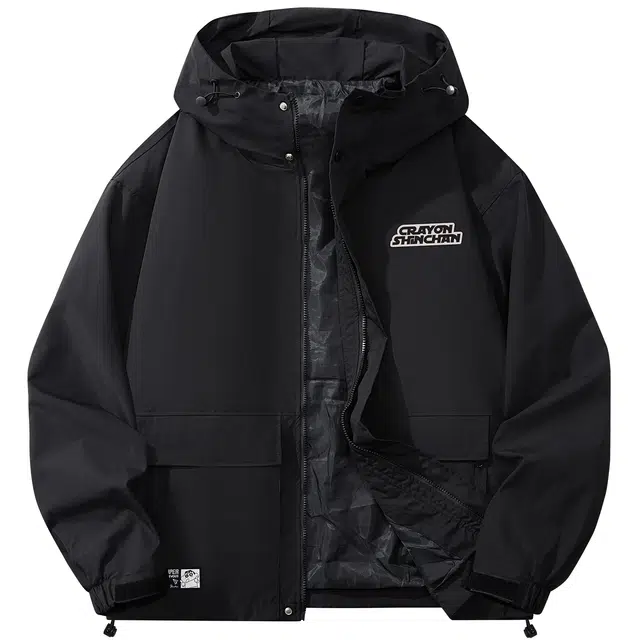 蜡笔小新 山系户外登山防风卡通字母小标休闲宽松连帽夹克外套 男女同款