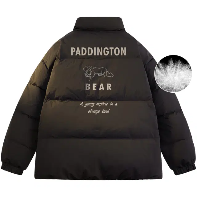 帕丁顿熊 趴趴小熊图案印花宽松休闲防风防寒保暖加厚羽绒服外套 男女同款