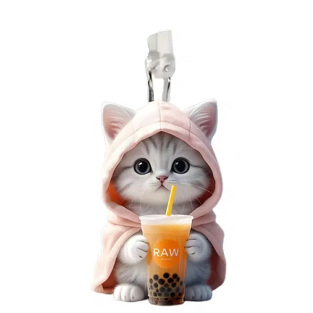 千桐 粉衣小猫 创意手机防尘塞 小书包可爱时尚潮流装饰 亚克力 挂件 男女同款情侣款