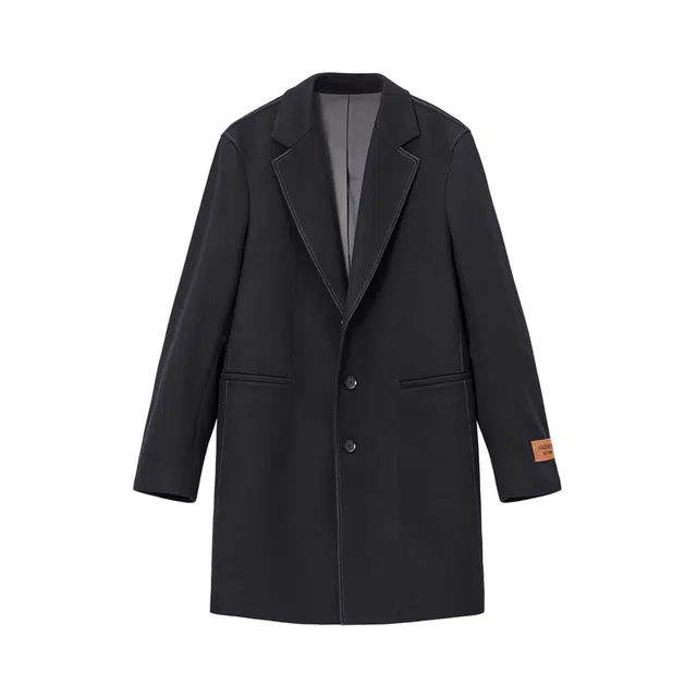 安正 中长款挺括毛呢大衣 男款 素黑