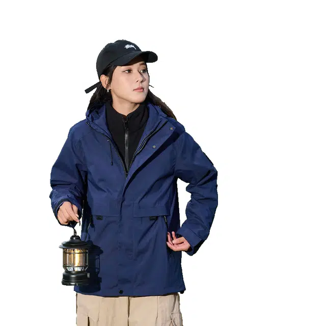玉儿恋  户外百搭休闲连帽  防水防风冲锋衣 男女同款 青色