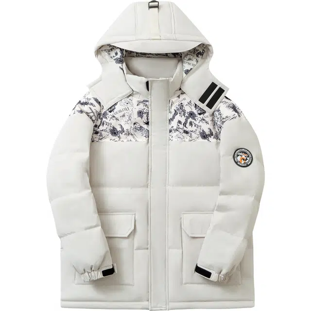 赫本猫 派克风内里插画拼接手绘无性别面包服可拆卸连帽宽松休闲羽绒服 男女同款