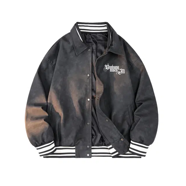 敦煌博物馆 复古脏脏扎染印花宽松落肩翻领外套夹克 男女同款