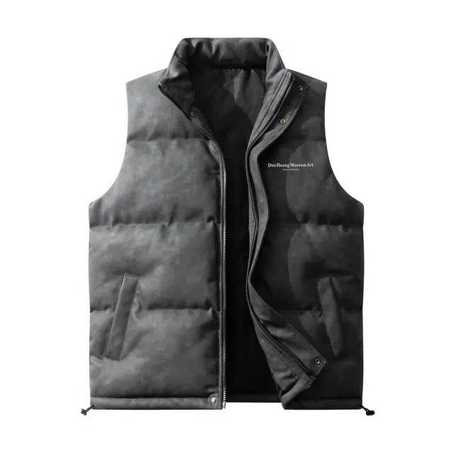 敦煌博物馆 美式复古纯色立领字母简约宽松大码加厚马甲 男女同款