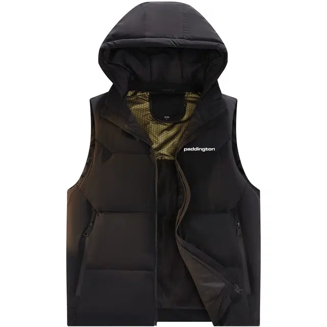 帕丁顿熊 简约字母印花纯色拼接休闲宽松连帽防风防寒无袖面包服外套保暖加厚羽绒马甲 男女同款