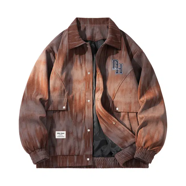 敦煌博物馆 美式潮牌字母刺绣扎染渐变灯芯绒大码复古高街宽松百搭翻领长袖夹克外套 男女同款