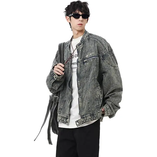 【dme】 复古美式高级感潮流时尚金属装饰百搭宽松短款中性风休闲牛仔外套 男女同款