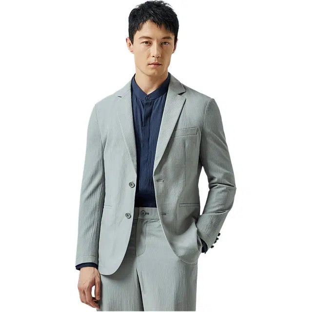 迪柯尼 商务休闲单排扣纯色西装 男款 浅灰