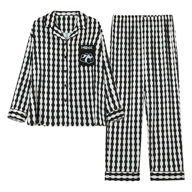 顶瓜瓜 舒适透气带胸垫长袖长裤熊猫家居服睡衣套装 女款 图片色