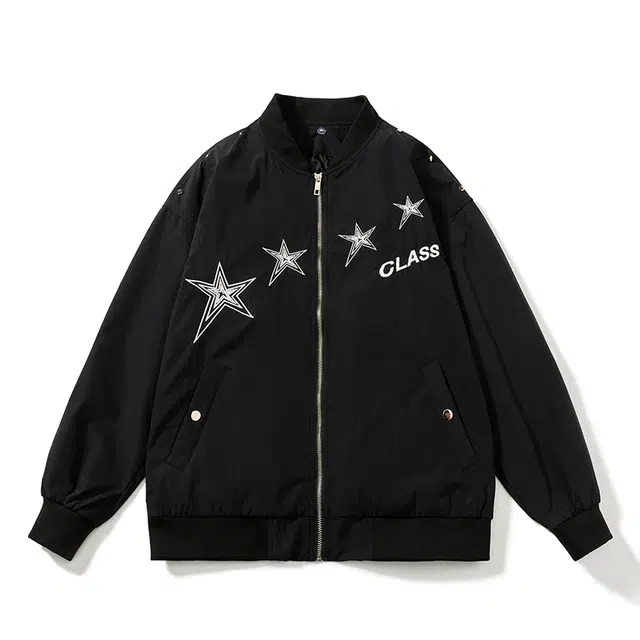 玉儿恋 秋冬工装外套星星刺绣棒球服美式休闲飞行员夹克加厚棉衣棉服 男女同款